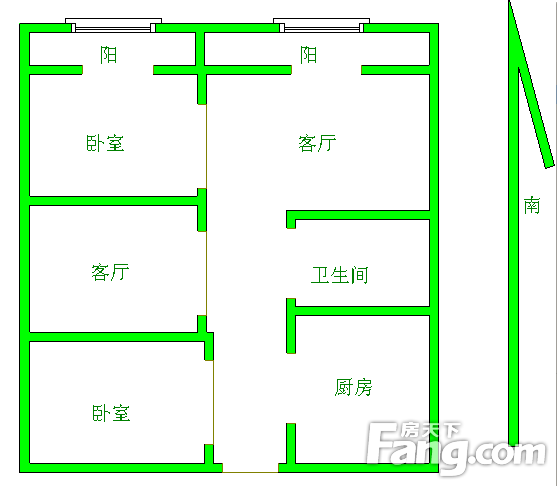 扬名花园扬名花园 2室 户型图 2室2厅1卫1厨 89.00㎡