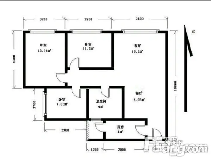 蓝光COCO金沙三期蓝光COCO金沙三期 3室 户型图 3室2厅1卫1厨 63.00㎡