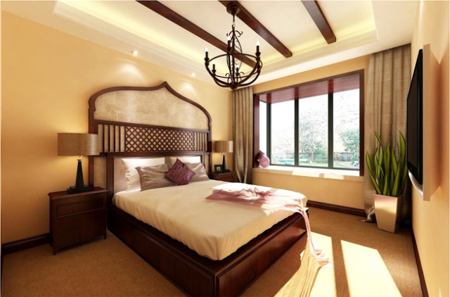 东南亚风格卧室床装修效果图欣赏-室内设计师张焕设计