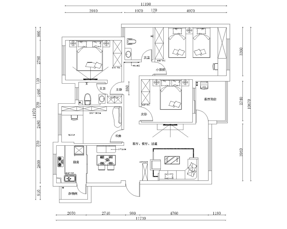 荣和大地-113平米-三居室-现代简约风格