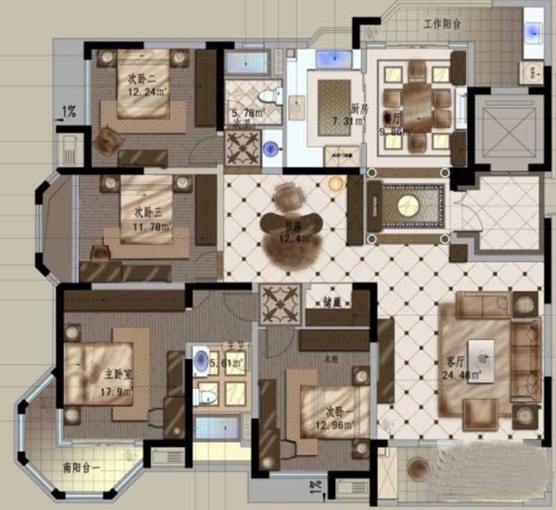 现代简约五居室300平米23.3万-大族河山装修案例-深圳
