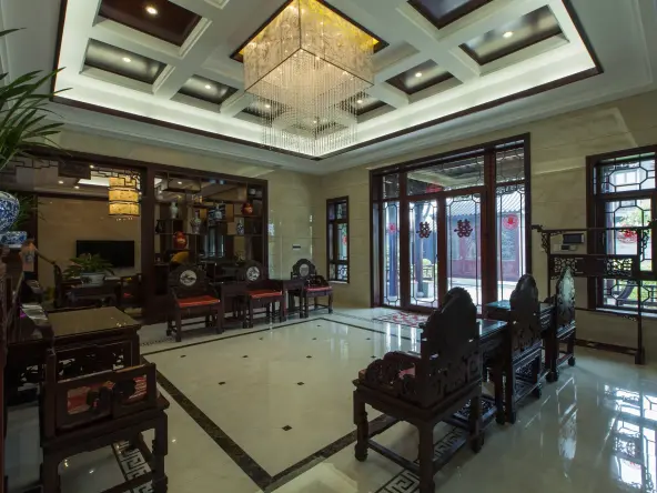 苏州清水湾中式风格别墅装修效果图_700平米230万装修设计案例-苏州房