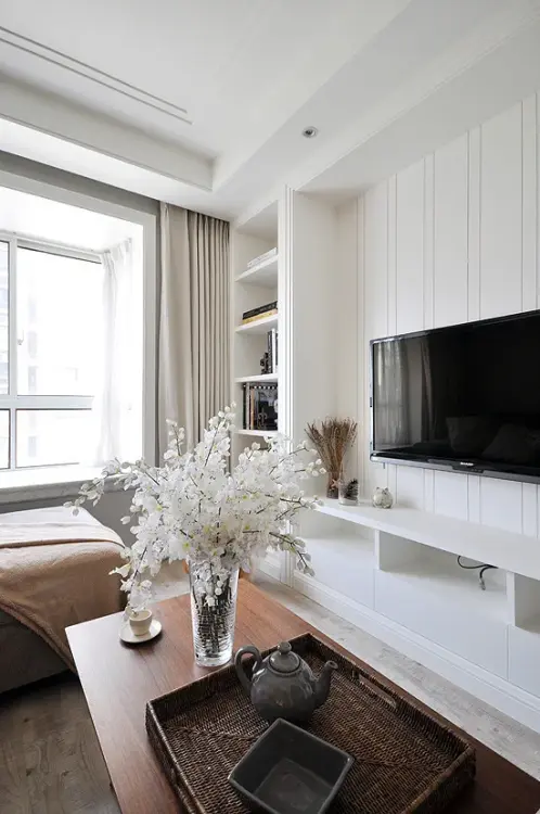 两室两厅现代简约效果图,复地东湖国际现代简约85平米二居室装修设计