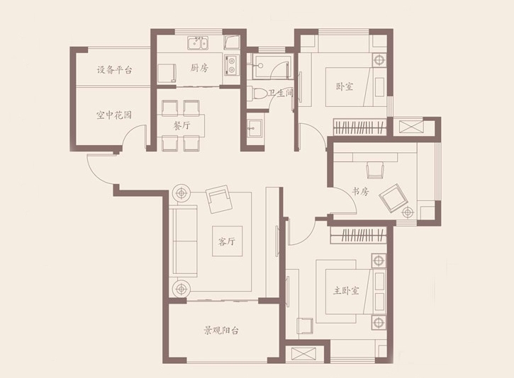 海亮九玺-二居室-105.00平米-装修设计