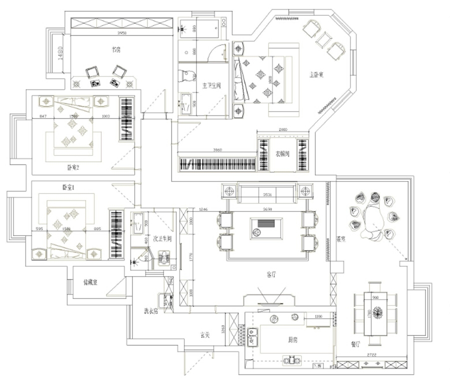 金源国际150平四居室新中式装修案例效果图