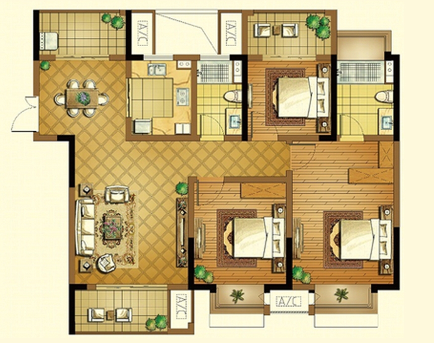 世茂运河城-三居室-120.00平米-装修设计