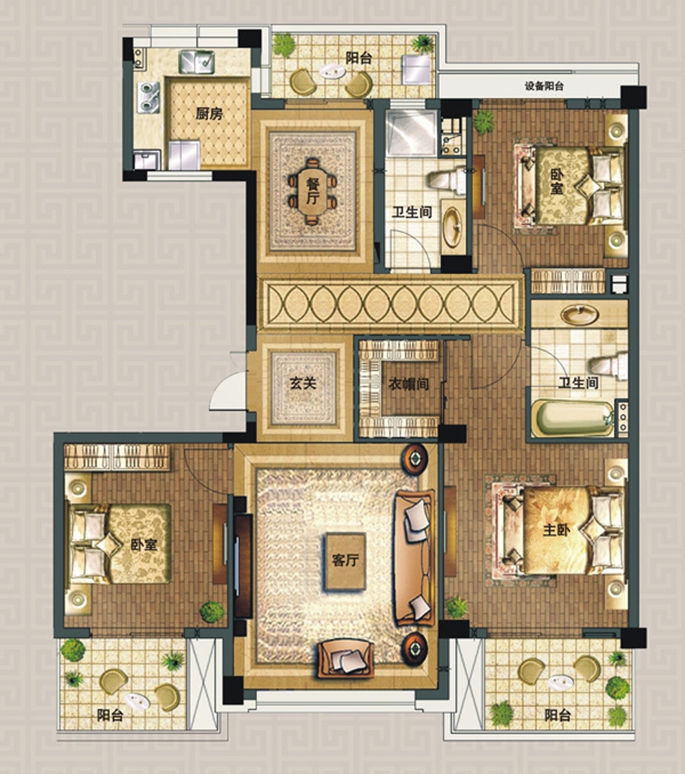 宝丽金庭-欧式风格-三居室-134平米