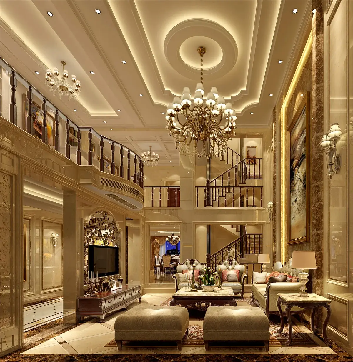 深圳金地湖山大境西式古典别墅装修效果图_600平米80万装修设计案例