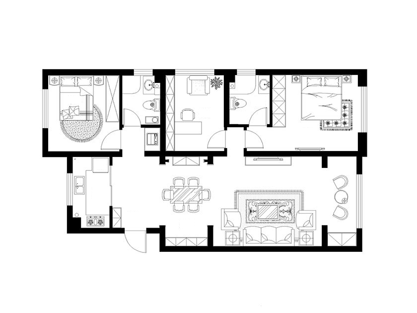 高科荣境-三居室-124.00平米-装修设计