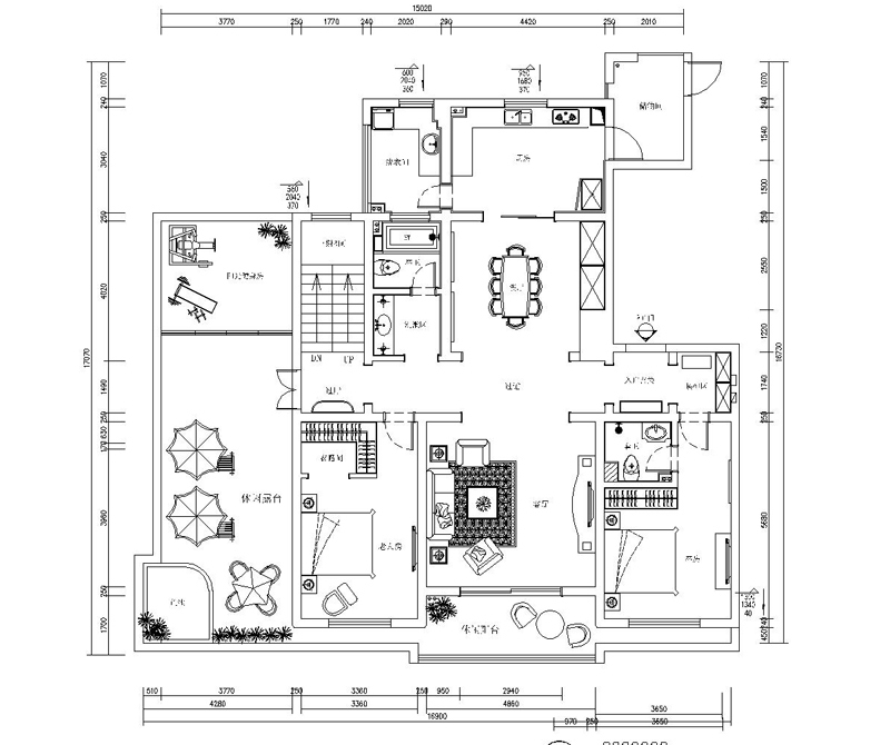 新中式风格四居室--238㎡装修设计案例图