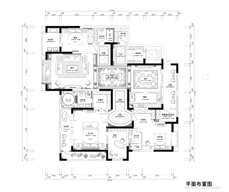 中式风格六居室-282㎡装修设计案例图