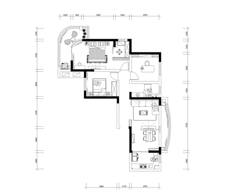 现代风格三居室-117㎡装修设计案例图