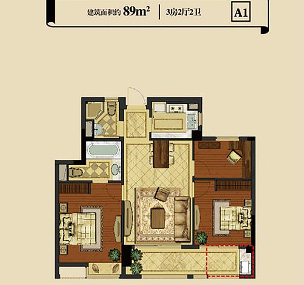 紫玉福邸-现代简约-三居室-89平米