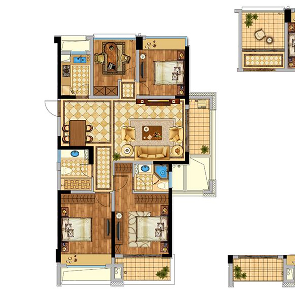 中旅·紫金名门-美式风格-四居室-123平米