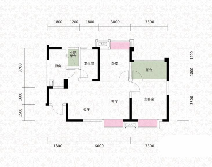 海上海82平二居室 现代小清新