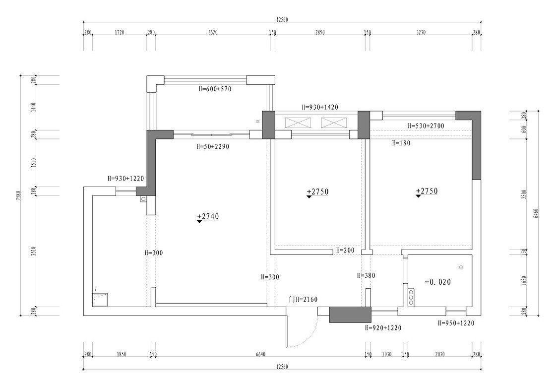 翠屏国际城-二居室-77.00平米-装修设计