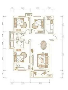 安粮城市广场三室两厅125平米欧式风格