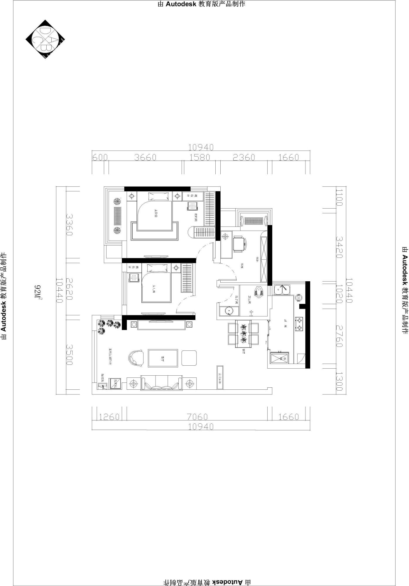 瀚林新城-三居室-96.91平米-装修设计