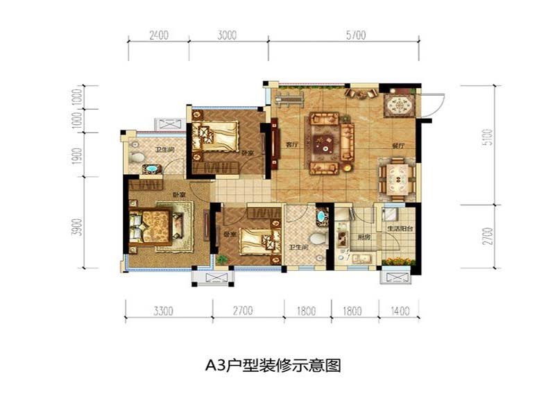 绿地GIC成都中央广场-美式风格-三居室